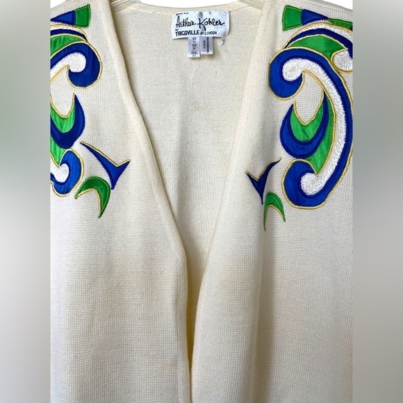 Arthur Kohler by Tricoville of London Wool Cream Ivory Cardigan Royal Blue Green - Picture 5 of 9